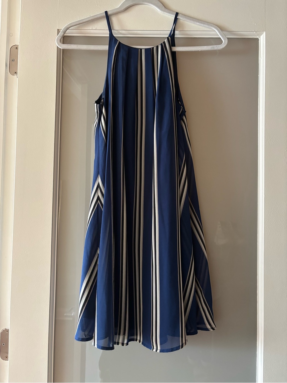 Blue Rain Navy Blue and White Striped Skater Dress